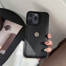 Load image into Gallery viewer, Light luxury camellia for Apple 16 mobile phone case iPhone17promax solid color lychee pattern 11 autumn and winter 13 hard