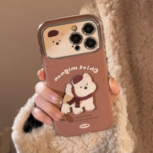 Load image into Gallery viewer, Brown three-dimensional West Highland suitable for Apple 15promax mobile phone case iphone16 leather cartoon 17 lanyard 14