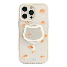 Load image into Gallery viewer, Mirror cat magnetic suction bracket 16promax transparent iPhone17 mobile phone case suitable for 13 small goldfish 14 national style
