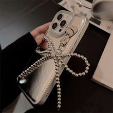 Load image into Gallery viewer, Silver leather for Apple 16 mobile phone case iPhone17promax electroplated bow pendant 11 temperament 13