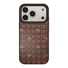 Load image into Gallery viewer, Gilt Apple 16 mobile phone case 17promax retro plaid bow 11 for iPhone15 leather anti-drop