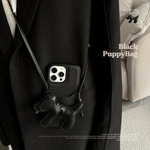 Load image into Gallery viewer, Black DIY puppy oblique span card bag for iPhone 16 mobile phone case iPhone17Pro max Internet celebrity 13 leather 15