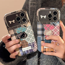 Load image into Gallery viewer, Retro plaid splicing cat 14 for 15promax mobile phone case Apple iphone16 three-dimensional 17 leather 13