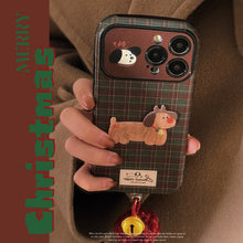 Load image into Gallery viewer, Vintage plaid for iPhone 16 mobile phone case iphone15 Christmas puppy 14promax leather 17 plush rope