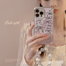 Load image into Gallery viewer, Bow ballet style for Apple 17promax makeup mirror iPhone16 mobile phone case 15 bracelet rope 11