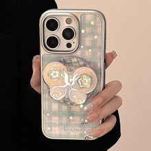 Load image into Gallery viewer, Gilt applicable iphone15 apple 16promax mobile phone case rotating bow magnetic suction bracket 14 plaid 17