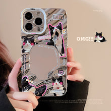 Load image into Gallery viewer, Fun little black cat for iPhone15 mobile phone case Apple 13 electroplated silver 17promax mirror 16 hard case 11