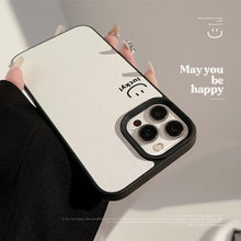 Load image into Gallery viewer, ins smiley face Apple mobile phone case 17pro max lambskin 11 is suitable for iPhone16, simple personality 15 anti-drop.