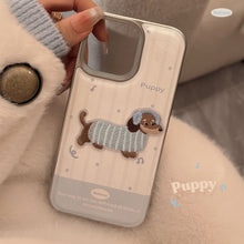 Load image into Gallery viewer, Milk blue cute embroidered puppy apple 16 mobile phone case 17promax cortical three-dimensional application iPhone15 soft 14