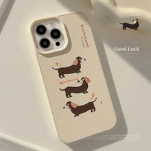 Load image into Gallery viewer, Milk yellow dachshund dog leather Apple 16 mobile phone case is suitable for iPhone17promax niche 11 generation 13 anti-drop