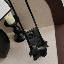 Load image into Gallery viewer, Black DIY puppy oblique span card bag for iPhone 16 mobile phone case iPhone17Pro max Internet celebrity 13 leather 15
