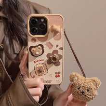 Load image into Gallery viewer, Three-dimensional biscuit bear apple 16 mobile phone case 17promax leather 13 for iPhone15 cute lanyard 12 hard