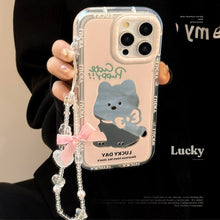 Load image into Gallery viewer, Pink Puppy Mirror Apple 16 Mobile Phone Case 14ProMax Girl iPhone15 Suitable for 17 Bow Lanyard 11
