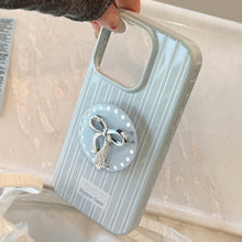 Load image into Gallery viewer, Silver bow holder Apple 16 mobile phone case iphone17 for 12 light luxury 15promax blue stripe 13 soft