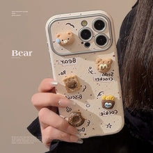 Load image into Gallery viewer, Cute three-dimensional bear applies to 16 Apple 17ProMax mobile phone case iphone15 leather 12 cookies 14