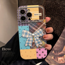 Load image into Gallery viewer, Applicable to iphone16 iPhone case 17promax color plaid splicing 15 three-dimensional bow 13 leather