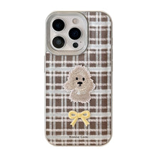 Load image into Gallery viewer, Plaid embroidery puppy apple 16 mobile phone case 17promax for iPhone15 retro leather 11 anti-drop 14