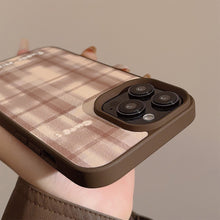 Load image into Gallery viewer, Maillard brown plaid iPhone16 mobile phone case Apple 17 Pro leather 11 suitable for 13 generations 12 autumn and winter max