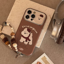 Load image into Gallery viewer, Brown three-dimensional West Highland suitable for Apple 15promax mobile phone case iphone16 leather cartoon 17 lanyard 14