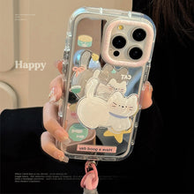 Load image into Gallery viewer, Foodie cat holder for 16ProMax Apple 15 mobile phone case iPhone17 hand strap 12 cute 11 mirror