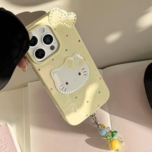 Load image into Gallery viewer, Three-dimensional gilt is suitable for 17promax Apple 16 mobile phone case iphone14 color polka dot bow cat 13 pendant.