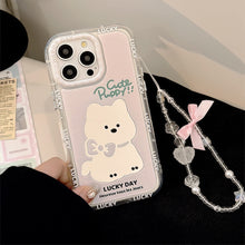 Load image into Gallery viewer, Pink Puppy Mirror Apple 16 Mobile Phone Case 14ProMax Girl iPhone15 Suitable for 17 Bow Lanyard 11