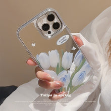 Load image into Gallery viewer, Temperament gentle blue tulip iphone16 for 17promax apple 15 mobile phone case flower makeup mirror 11 hard