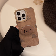 Load image into Gallery viewer, ins leather brown dog for iphone16 iphone case 14pro max retro bracket 15 pom-pom 17