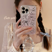 Load image into Gallery viewer, Bow ballet style for Apple 17promax makeup mirror iPhone16 mobile phone case 15 bracelet rope 11