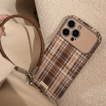 Load image into Gallery viewer, Brown plaid for iphone16promax mobile phone case Apple 15/14 anti-drop 13 lanyard 16 advanced 17