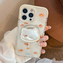Load image into Gallery viewer, Mirror cat magnetic suction bracket 16promax transparent iPhone17 mobile phone case suitable for 13 small goldfish 14 national style