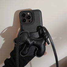 Load image into Gallery viewer, Black DIY puppy oblique span card bag for iPhone 16 mobile phone case iPhone17Pro max Internet celebrity 13 leather 15