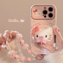Load image into Gallery viewer, Cute pink bow cat for iphone16promax mobile phone case Apple 15 three-dimensional leather 14 bracelet 17