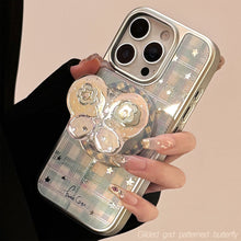 Load image into Gallery viewer, Gilt applicable iphone15 apple 16promax mobile phone case rotating bow magnetic suction bracket 14 plaid 17