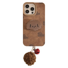 Load image into Gallery viewer, ins leather brown dog for iphone16 iphone case 14pro max retro bracket 15 pom-pom 17