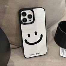 Load image into Gallery viewer, Minimal cure smiley face Apple phone case 17promax leather pattern 11 suitable for iPhone16 advanced sense 15 anti-drop