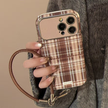Load image into Gallery viewer, Brown plaid for iphone16promax mobile phone case Apple 15/14 anti-drop 13 lanyard 16 advanced 17