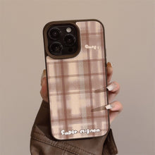 Load image into Gallery viewer, Maillard brown plaid iPhone16 mobile phone case Apple 17 Pro leather 11 suitable for 13 generations 12 autumn and winter max