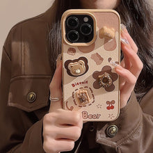 Load image into Gallery viewer, Three-dimensional biscuit bear apple 16 mobile phone case 17promax leather 13 for iPhone15 cute lanyard 12 hard