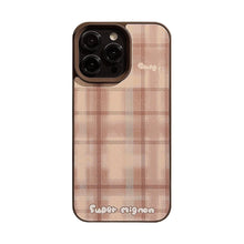 Load image into Gallery viewer, Maillard brown plaid iPhone16 mobile phone case Apple 17 Pro leather 11 suitable for 13 generations 12 autumn and winter max