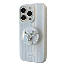 Load image into Gallery viewer, Silver bow holder Apple 16 mobile phone case iphone17 for 12 light luxury 15promax blue stripe 13 soft