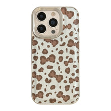 Load image into Gallery viewer, Vintage leopard print bow iPhone 17 case 16promax leather 15 for iPhone13 silver edge 11 hard