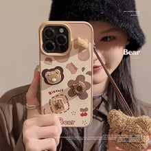 Load image into Gallery viewer, Three-dimensional biscuit bear apple 16 mobile phone case 17promax leather 13 for iPhone15 cute lanyard 12 hard