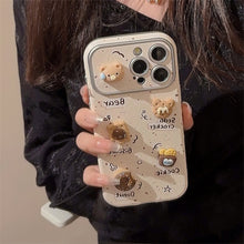 Load image into Gallery viewer, Cute three-dimensional bear applies to 16 Apple 17ProMax mobile phone case iphone15 leather 12 cookies 14