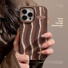 Load image into Gallery viewer, Brown striped iPhone 15 case 17promax retro premium 11 for iPhone13 leather anti-drop hard