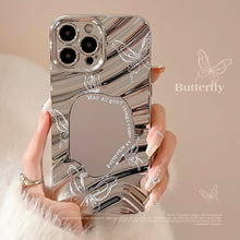 Load image into Gallery viewer, Butterfly mirror iPhone17 iPhone case electroplated silver 14promax premium sense 15 for 16 waves 11