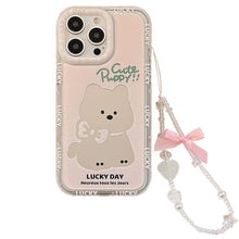 Load image into Gallery viewer, Pink Puppy Mirror Apple 16 Mobile Phone Case 14ProMax Girl iPhone15 Suitable for 17 Bow Lanyard 11