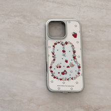 Load image into Gallery viewer, ins wind cute bunny strawberry suitable for 16 apple 15pro max mobile phone case iphone17 mirror 13 electroplating