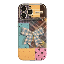 Load image into Gallery viewer, Applicable to iphone16 iPhone case 17promax color plaid splicing 15 three-dimensional bow 13 leather