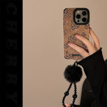 Load image into Gallery viewer, Sweet and cool leopard print cherry for iphone16 apple 17 mobile phone case 15promax suede 14 plush rope 13